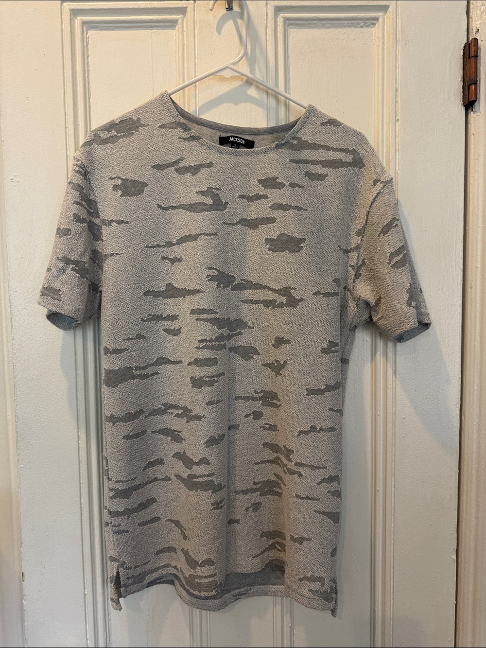 JACKSON Men’s S Beige Gray Camo Textured Knit Short Sleeve T-Shirt